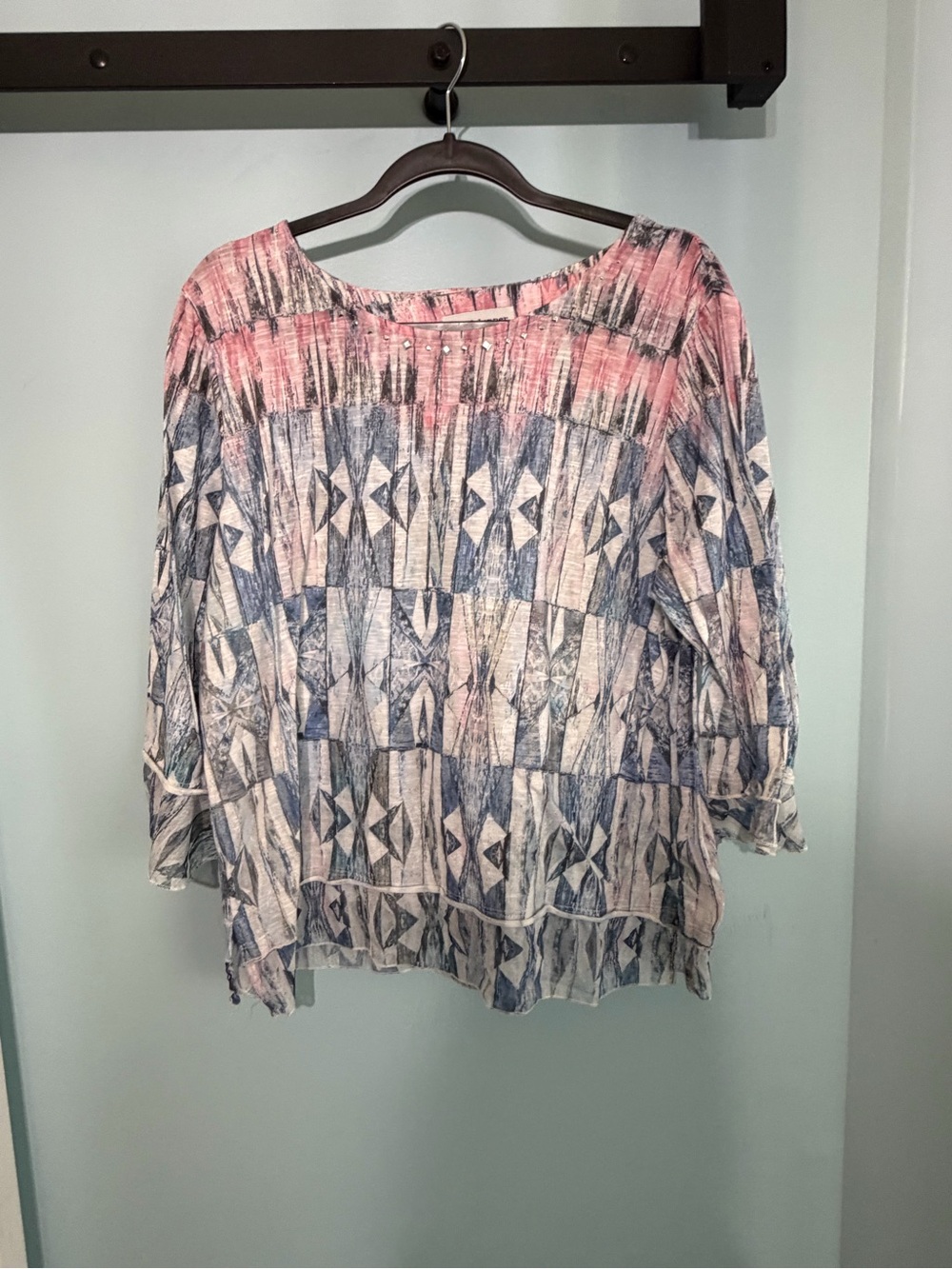 Alfred Dunner Petite Large PL Abstract Geometric 3/4 Sleeve Tunic Top